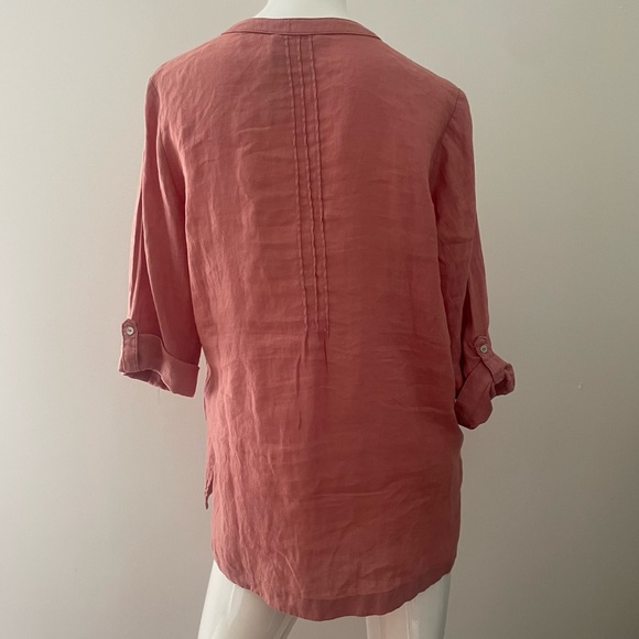 Cynthia Rowley soft coral Linen pintuck 3/4 sleeve tunic top S - Picture 3 of 6